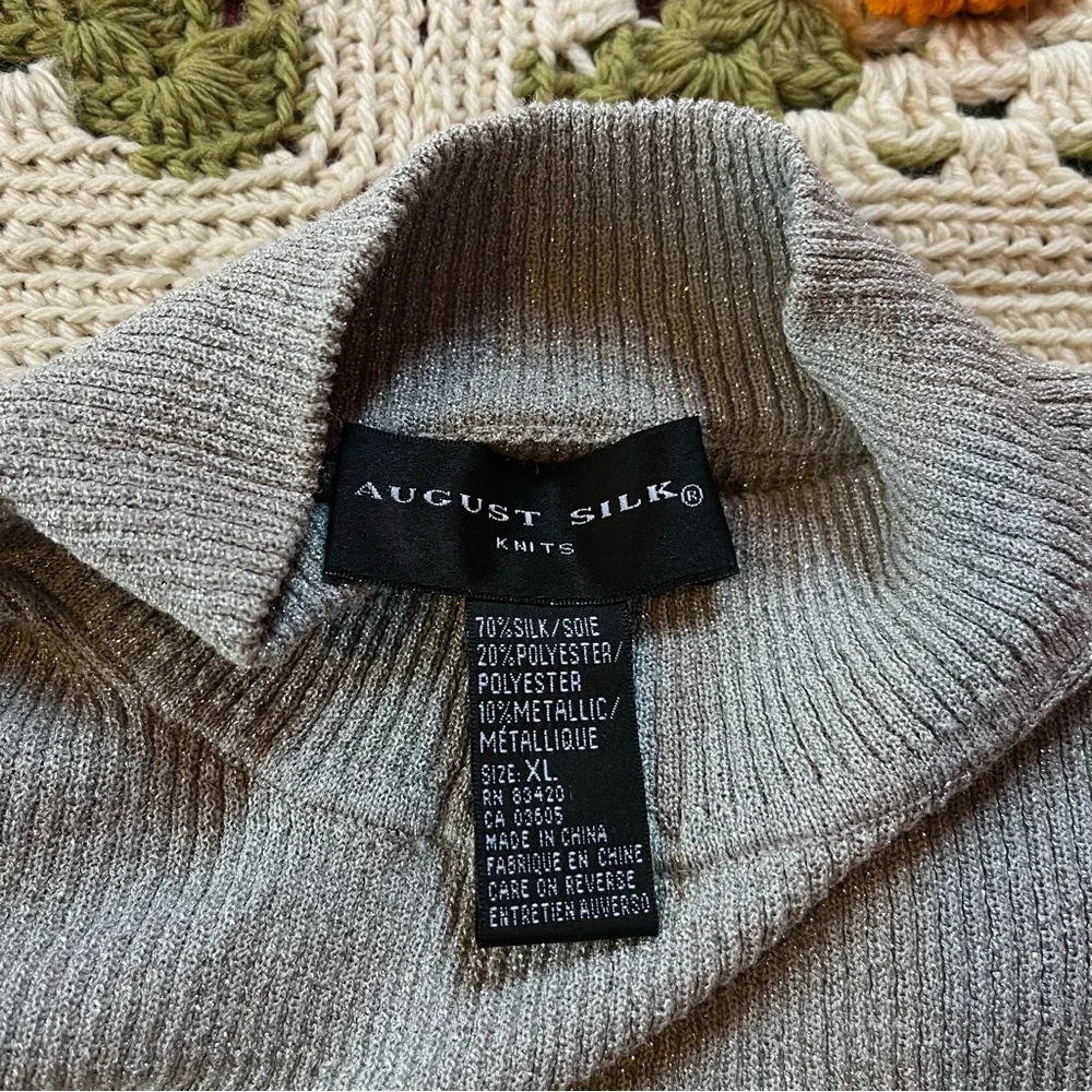 August Silk Silver Sparkly Longsleeve Turtleneck, Size XL - Picture 3 of 5
